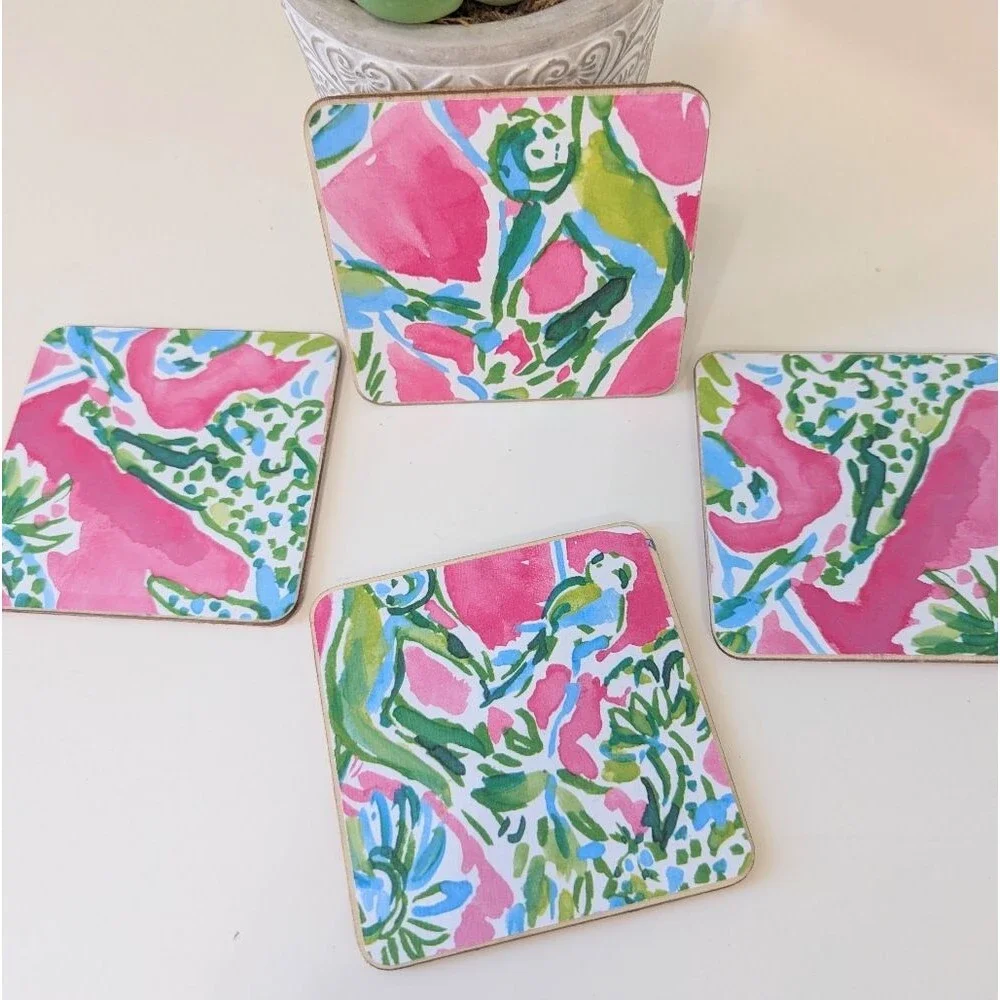 Set Of 4 Handmade Coasters Preppy Coastal Cottage Beachy Entertaining Hosting